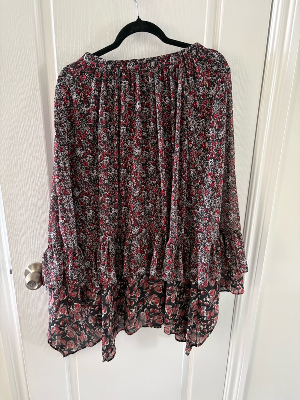 Women's Floral Tiered Free People Skirt in Black and Red Zuma - Picture 2 of 6